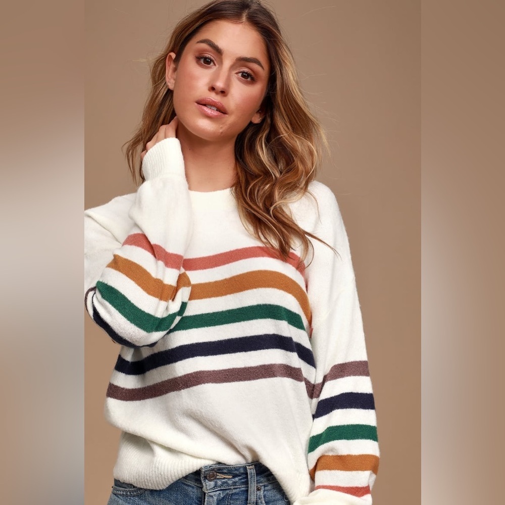 Lulus Heart to‎ Heart Striped Sweater in Ivory Multi Size Small - Picture 9 of 10